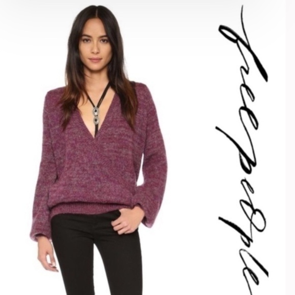 Free People Sweater Mohair Wool Blend Faux Wrap
